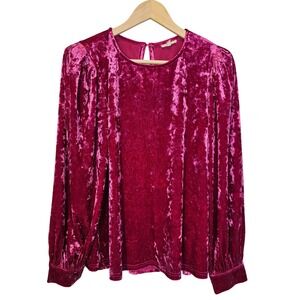 Jodifl Magenta Pink Crushed Velour Puff Long Sleeve Barbie‎ Blouse Size Small